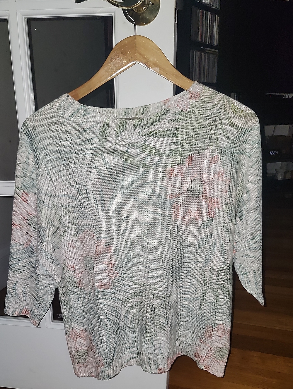 Lightweight Floral Knit Women’s Top - White with Pink & Green